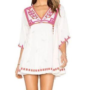 Women's Free People Tulum Embroidered Bell Sleeve Mini Dress Size XS